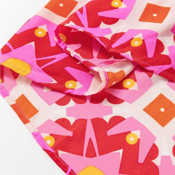 Strawberry Pink Geo Print V-neck Maxi Dress Bohemian Long Dress - Picture 7 of 12